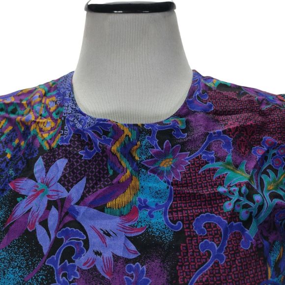 Vintage 80s Secretary Midi Dress Size S/M Rayon Purple Boho Floral Print - Picture 6 of 12